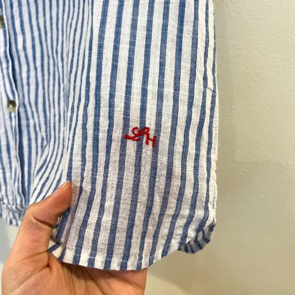 Leon & Harper 100% Cotton Lightweight Classic Collared Striped Preppy Shirt S - Picture 3 of 9